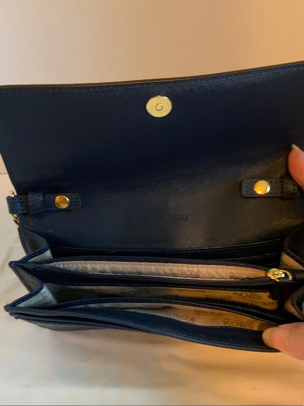Michael Kors Navy Crossbody Wallet with Gold Chain Strap